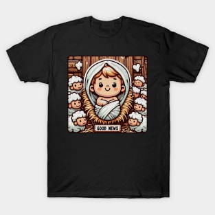 Newborn King Jesus in the Manger Good News Baby Sheep T-Shirt